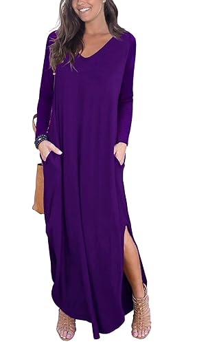 GRECERELLE Women's Casual Loose Pocket Long Dress Long Sleeve