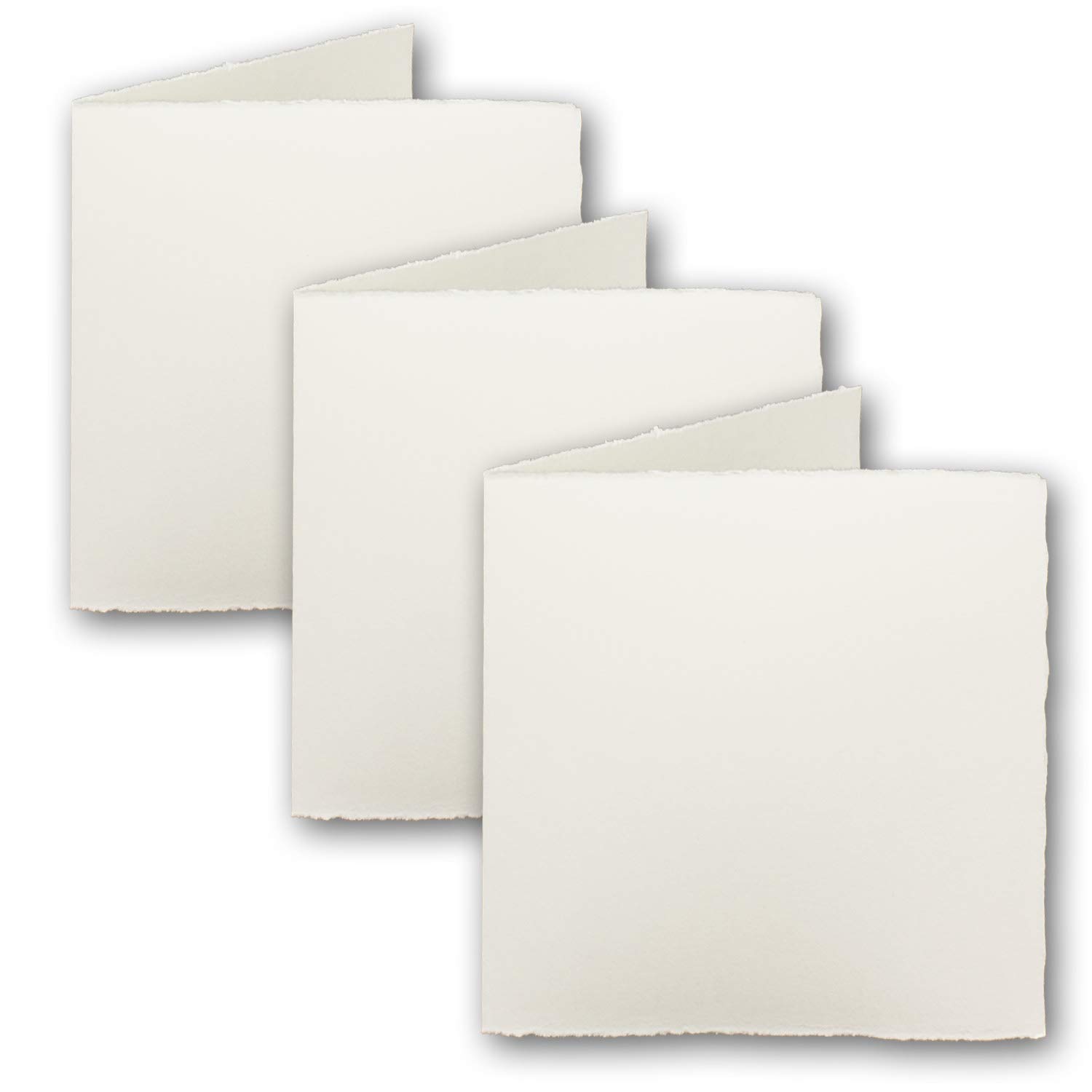 NEUSER PAPIER 25x Square Vintage Folding Cards Mia, handmade paper, 11.8 x 11.8 cm double cards, natural white 225 g/m² vellum surface