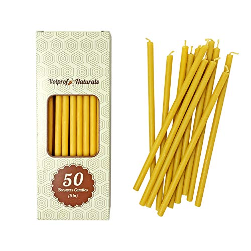 50 Natural 100 Pure Raw Beeswax Taper Candles (6") Natural Honey Scent