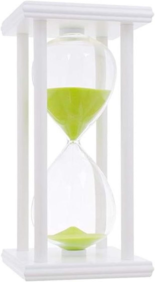 Glasshe Sand Timer White Wooden Frame 60Minutes Hourglass 8inches　 (White-Green Sand, 60min)