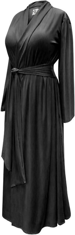 Solid Black Plus Size Robe in Cotton Rayon and Brushed Jersey with Attached Belt