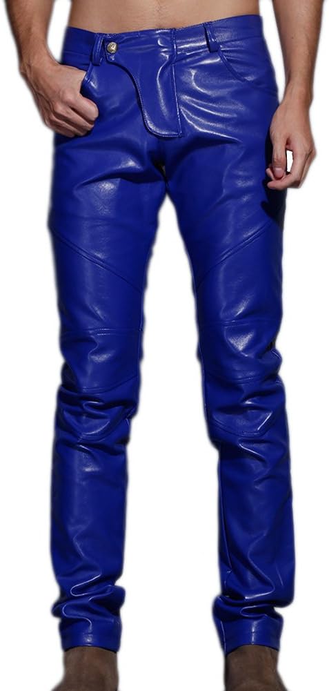 Idopy Men`s Slim Fit Party Performance Biker Faux Leather Jeans Pants
