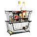 MyGift Stackable Black Metal Pantry Organizer Basket - Space Saving Home and Kitchen Storage Bin Solution