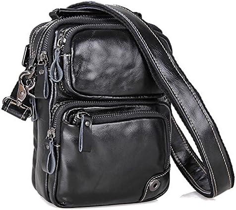 Clean Vintage Genuine Leather Crossbody Purse Handbag Sling Shoulder Inclined Bag for Men- City Day Bag Little Travel Carry All Multi Pockets Bag (Black)