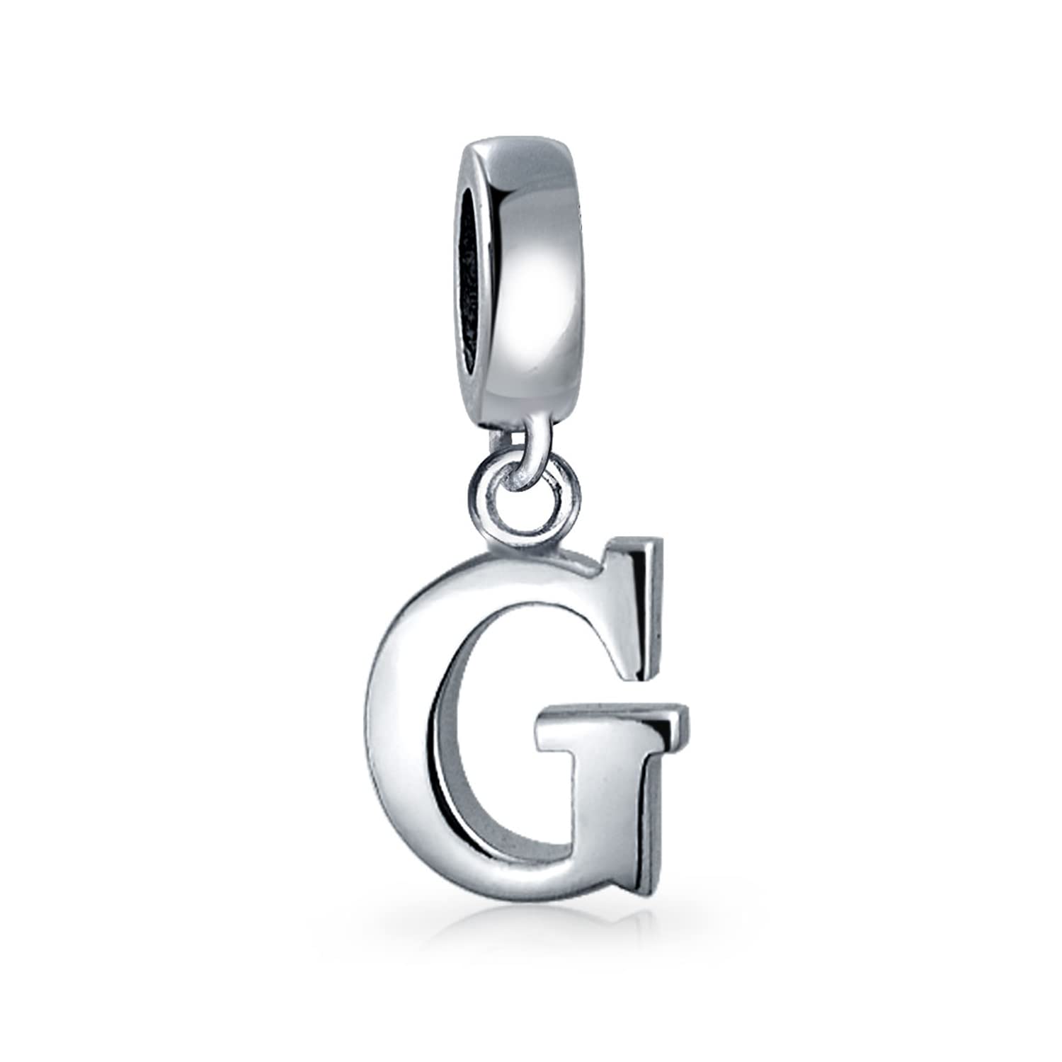 Bling Jewelry Personalized Gift Block Letter G Alphabet Initial Dangle Charm Bead For Women For Teen .925 Sterling Silver For European Bracelet