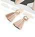 Boderier Bohemian Statement Thread Tassel Chandelier Drop Dangle Earrings with Cassandra Button Stud (Rose Gold)