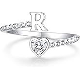 Step Forward 925 Sterling Silver Adjustable Initial Ring for Women | Non Tarnish Letter Rings for Lady | Alphabet Heart Thumb Rings | Capital Letter Jewelry Gifts