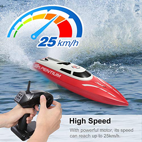 SGILE RC Race Boat,25 KM/H Remote Control Boat for Kid Adult,2.4 GHz 180Â° Flip High-Speed Boat, Red