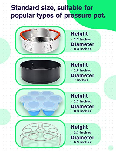 7 PCS Stackable Accessories for Instapot Set - Vegetable Steamer Basket, Egg Bites Molds, Springform Pan, Egg Steamer Rack and Anti-scald Gloves, Fit 5/6 / 8 qt Instapot and Pressure Cooker