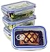 [Premium 4 Sets] Glass Meal Prep Food Storage Container with Snap Locking Lid, Glass Meal Prep Containers BPA-Free, Airtight, Microwave, Oven, Freezer
