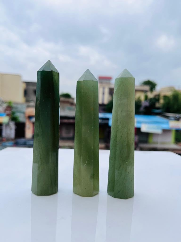 3pcs Set Green Aventurine Tower, Green Aventurine Point, Green Aventurine Wand, Crystal Tower, Crystal Obelisk, Crystal Point Healing Crystals Metaphysical crystals Gift 3-4 Inches