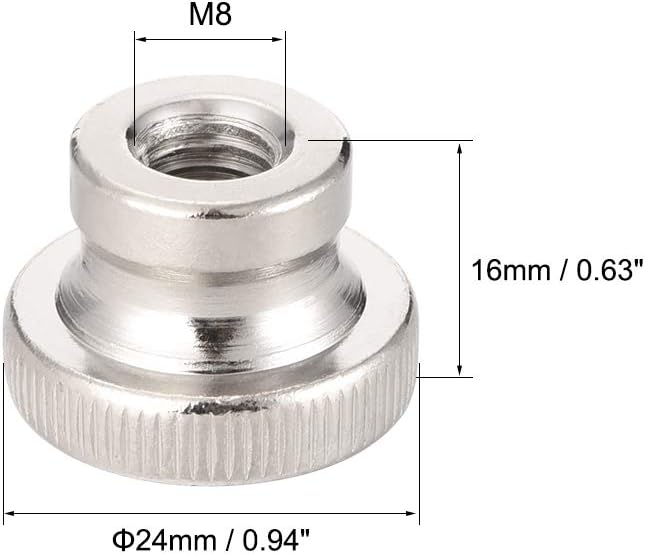 sourcing map Knurled Thumb Nuts, 6Pcs M8x1.25mm Iron Round Knobs Fasteners for 3D Printer Parts, Silver Tone - Image 4