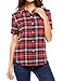 Elever Women Short Sleeve Classic Button Down Slim Fit Plaid Blouse Shirt
