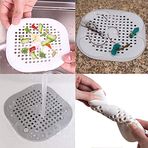 KongNai Hair Catcher Shower Drain Cover, Hair Stopper Drain Protector With Sucker, Universal Rubber Sink Strainer for Bathtub Kitchen and Bathroom (Gray+White) - Thumbnail 4