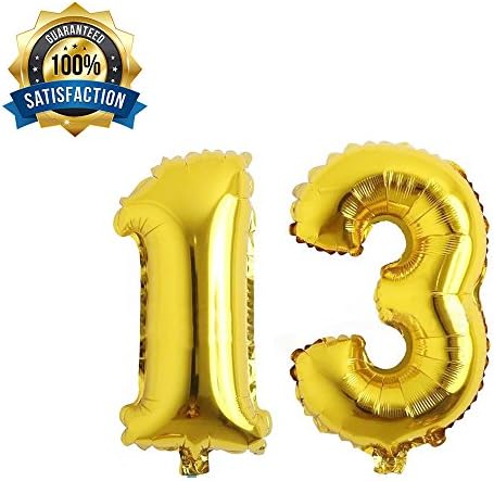 13th Gold Number Balloons Birthday Balloon birthday party supplies decorations Foil balloon,can be used repeatedly(16 Inch) (gold 13)