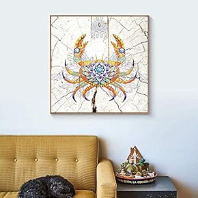 Framed Canvas Wall Art for Living Room, Bedroom Wood Panel Crab Illustration II Canvas Prints for Home Decoration Ready to Hang - 16x16 inches
