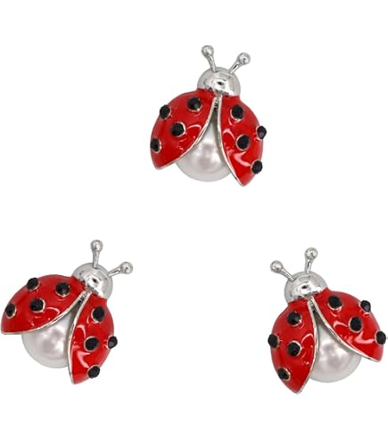 ORIESSE 3D Ladybug Metal Decals - 3pcs Cute Emblem Stickers With Rhinestones For Car, Home, Fridge Decor