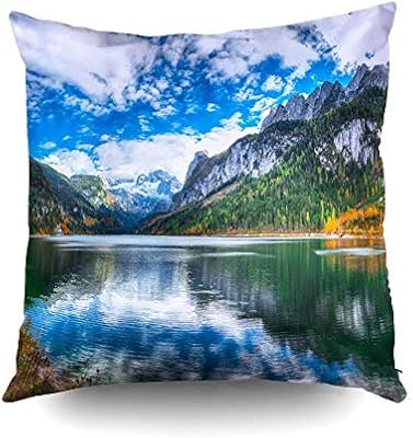 Amazon Co Jp スロースクエアピローケースカバー18 18インチ 美しい景色牧歌的なカラフルな秋の風景山サミットクリスタルに反映両面プリントジッパー ホーム キッチン