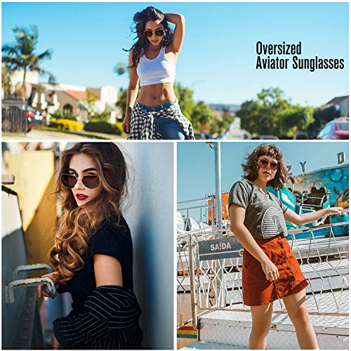 LotFancy Aviator Sunglasses for Women with Case, UV400 Protection, 58MM, Lightweight Eyewear for Driving Fishing Sports, Non Polarized, Revo Blue Mirrored Lens, Silver Metal Frame