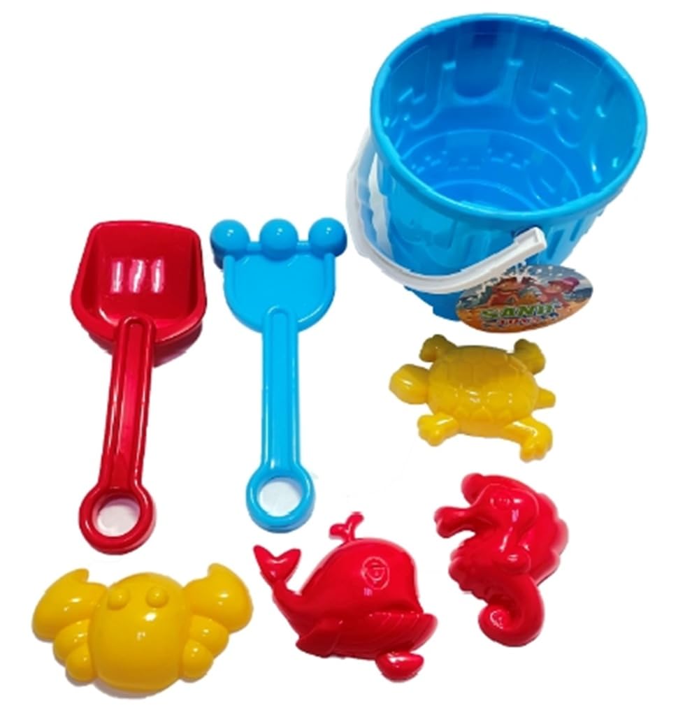 Ram® 5 Pieces Childrens Kids Beach Spade Sand Bucket Set each Sand Bucket Castle Set Tools With Rake and Spade Tools Children Outdoor Toy For your Spring/Summer Holiday