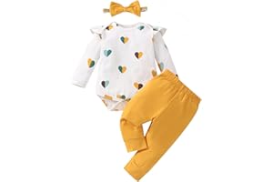 Baby Girl Clothes Newborn Heart Print Outfits Infant Long Sleeve Romper and Pants Clothing Set 3Pcs 0-18 Months