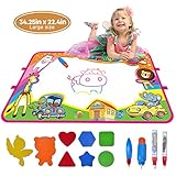 Meland Large Aqua Magic Doodle Mat Water Doodle Mat 34.25 x 22.4 inch, Water Drawing Pad with 4 Water Pens and 8 Molds, Kids Educational Travel Toy Gift for Boys Girls Toddlers Age 2 3 4 5, 6 Colors