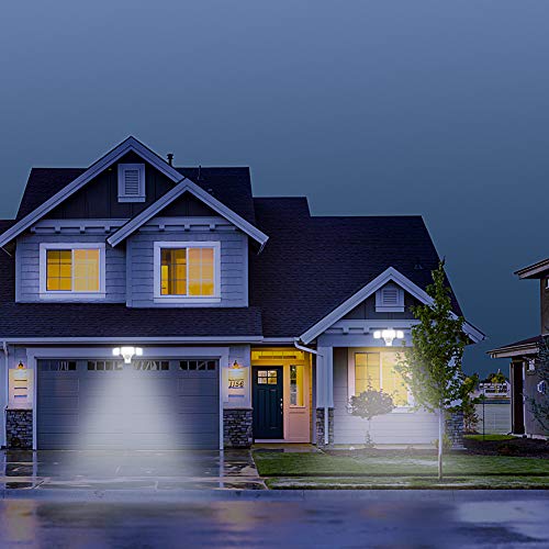 LED Security Lights, 35W Motion Sensor Light Outdoor, GLORIOUS-LITE 3 Head Flood Light with Dusk to Dawn Mode, 5500K-6000K, IP 65 Waterproof, ETL Certified for Garage, Yard, Porch, Entryways - White