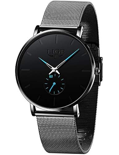 LIGE Mens Watches Fashion Ultra-Thin Minimalist Waterproof Dress Watch for  Men Unisex Stainless Steel Mesh Band Analog Quartz Wristwatch in Oman