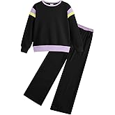JiAmy Girls Clothing Sets 2 Piece Color Block Sweatsuit Long Sleeve Stylish Tops and Pants Clothes for 3-12 Years