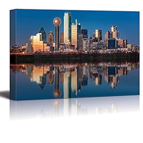 USA City Skyline Dallas Skyline Reflected in Trinity...
