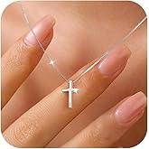 925 Sterling Silver Cross Necklace for Women, Tiny Religious Cross Stuffers Baptism Religious Faith Chain Pendant Necklace for Men 14K Gold Plated Cross Choker Necklace Birthday Easter Jewelry Gift