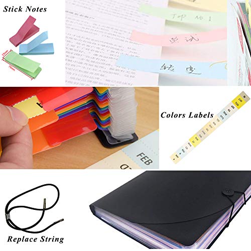 QUTAWAY Expanding File Folder 24 Pockets Accordion File Organizer with Cover New Version A4 Plastic Portable File Filing Document Holder Wallet with Lid (Rainbow, Updated Cover