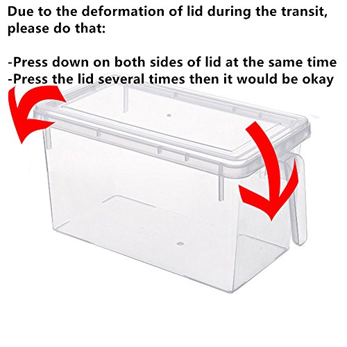 MineDecor Plastic Storage Containers Square Handle Food Storage Organizer Boxes with Lids for Refrigerator Fridge Cabinet Desk (Set of 4 Pack, Large Organizer Bins)