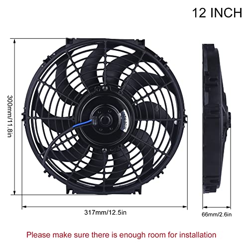 EVIL ENERGY 12 Inch Electric Radiator Cooling Fan 12V 80W Mount Kit - 12.5" x 11.8" x 2.6" - Radiator Fan - Compatible with Automobile Radiators