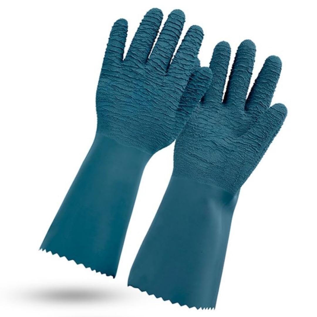 ROSTAING PROTECTMAX-IT10 Gardening Gloves Size Roses Small Spinny 100% Waterproof Long Thick Latex Rostain Size 10, Green Blue, 10