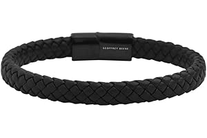 Geoffrey Beene Men's Braided Genuine Leather Bracelet with Stainless Steel Closure