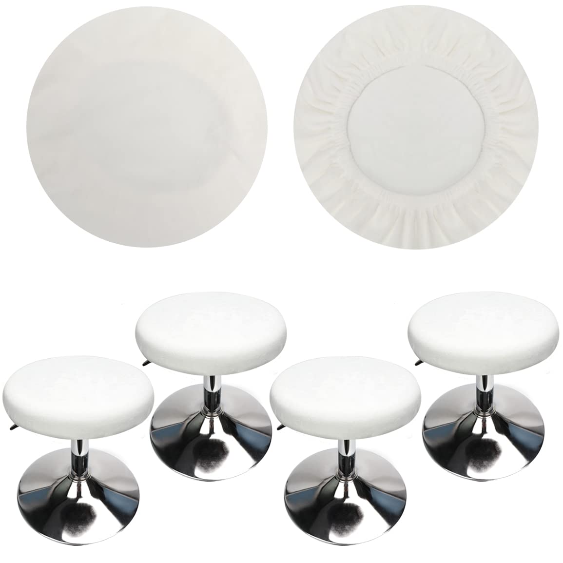 HuaLiSiJi Stool Covers Round 12"-16"/30-40cm Bar Stool Covers Velvet Round, Fabric is Soft and plush Washable Easy Care and Durable (4 Pcs White)