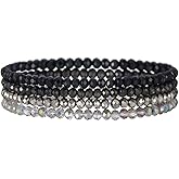 Fyvos Boho Beaded Stretch Bracelet Colorful Stackable Bracelets Layered Glass Crystal Beads Bracelets Fashion Summer Beach Jewelry Accessory for Women