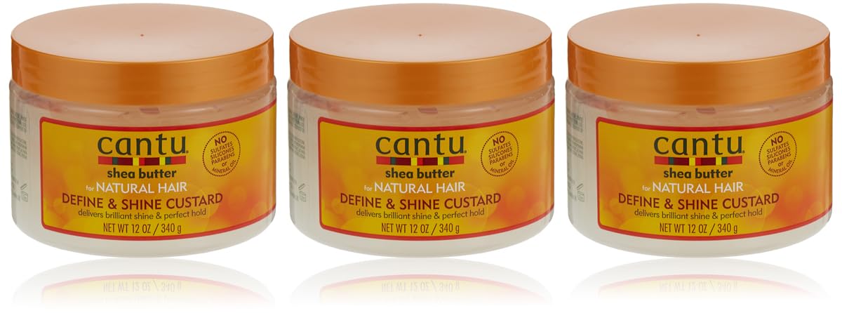 Cantu Natural Hair Define And Shine Custard 12oz Jar (3 Pack)