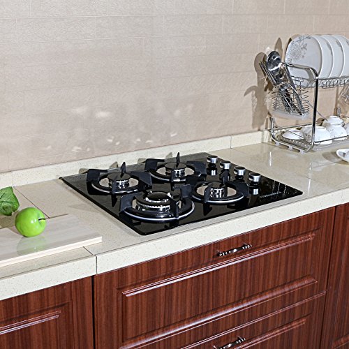 Windmax US Seller 24" 3.3KW Kitchen Glass Built-in 4 Burners Gas Hob Cooktop Cookware
