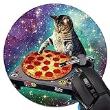 Mouse Pad,New Top Funny Space Cat and Pizza Pattern Round Mouse Pad Non-Slip Rubber Mousepad Office Accessories Desk Decor Mouse Pads for Computers Laptop