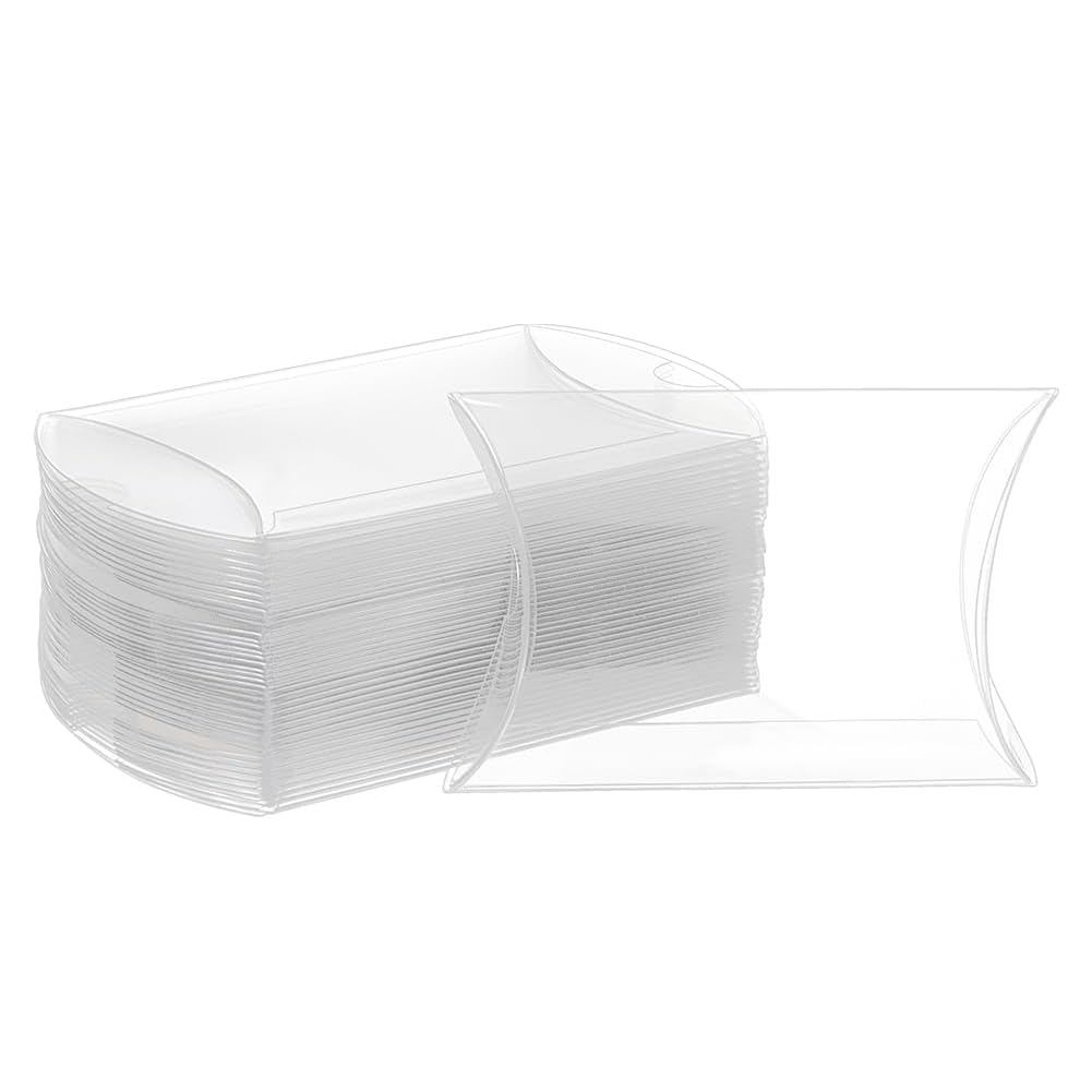 BENECREAT 30PCS 14x9x3cm Clear Plastic Pillow Favor Box Candy Treat Gift Box for Chrismas Wedding Party Shower Packing Box