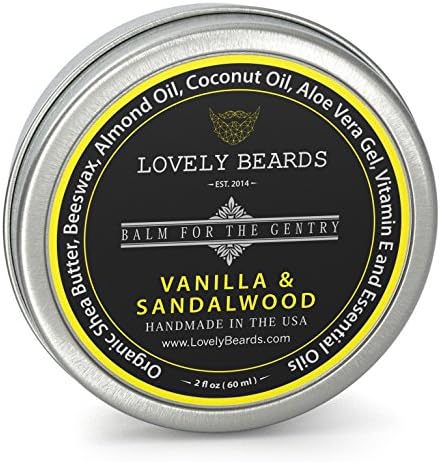 Lovely Beards - 100 % Organic &amp; Natural, Unrefined COLD PRESSED Beard Balm, Easy-to-Use -Thickens, Restores &amp; Tames - Vanilla/Sandalwood Scent
