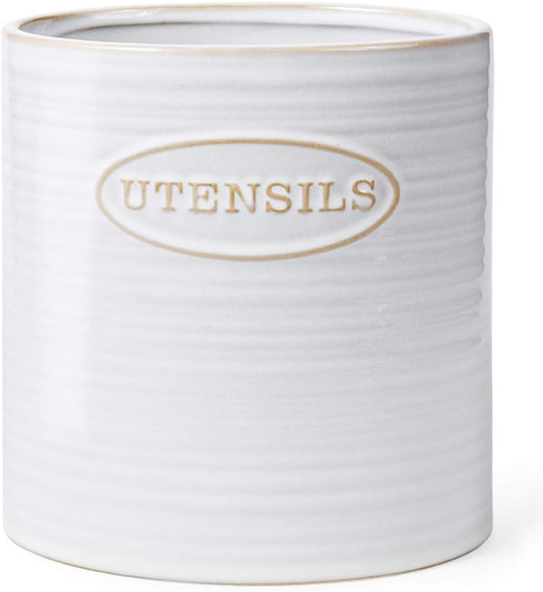 Porcelain Utensil Holder Basic Ceramic Kitchen Utensil Crock, Vintage Style, Oval