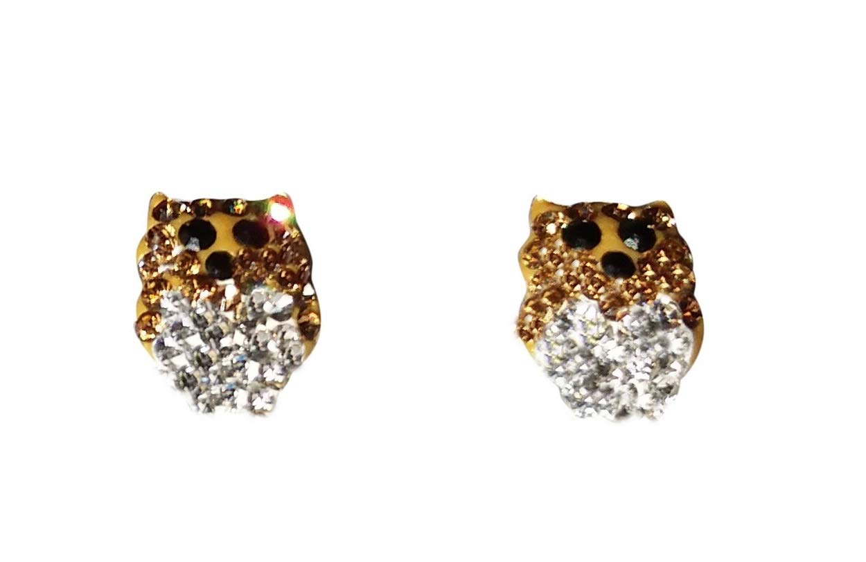 Cute, Solid Sterling Silver and Sparkling AAA Crystal Owl Stud Earrings. Boxed