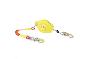 17FT RTOVZON Self Retracting Lifeline, Fall Arrest Fall Protection Dual Alloy Steel Hook Steel Wire Rope Heavy Duty Retractable Lanyard, Roofing Lifeline, SRL, Safety Lanyard