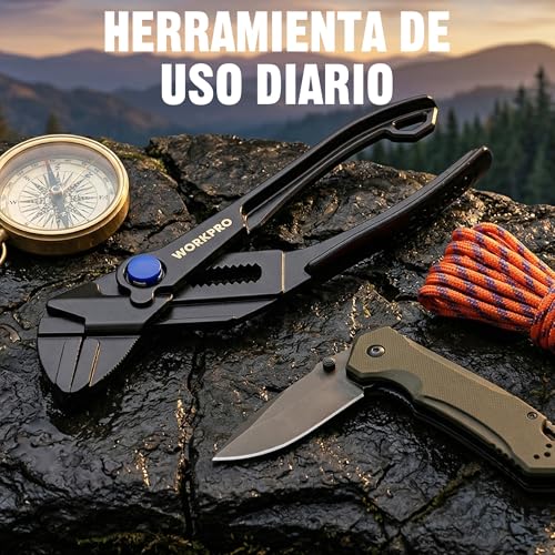 WORKPRO Adjustable Wrench Pliers 108 mm, Wrench Type Pliers with Self-adjusting Jaw, Max Opening 20 mm, Non-Slip Handle, for Nuts and Pipes