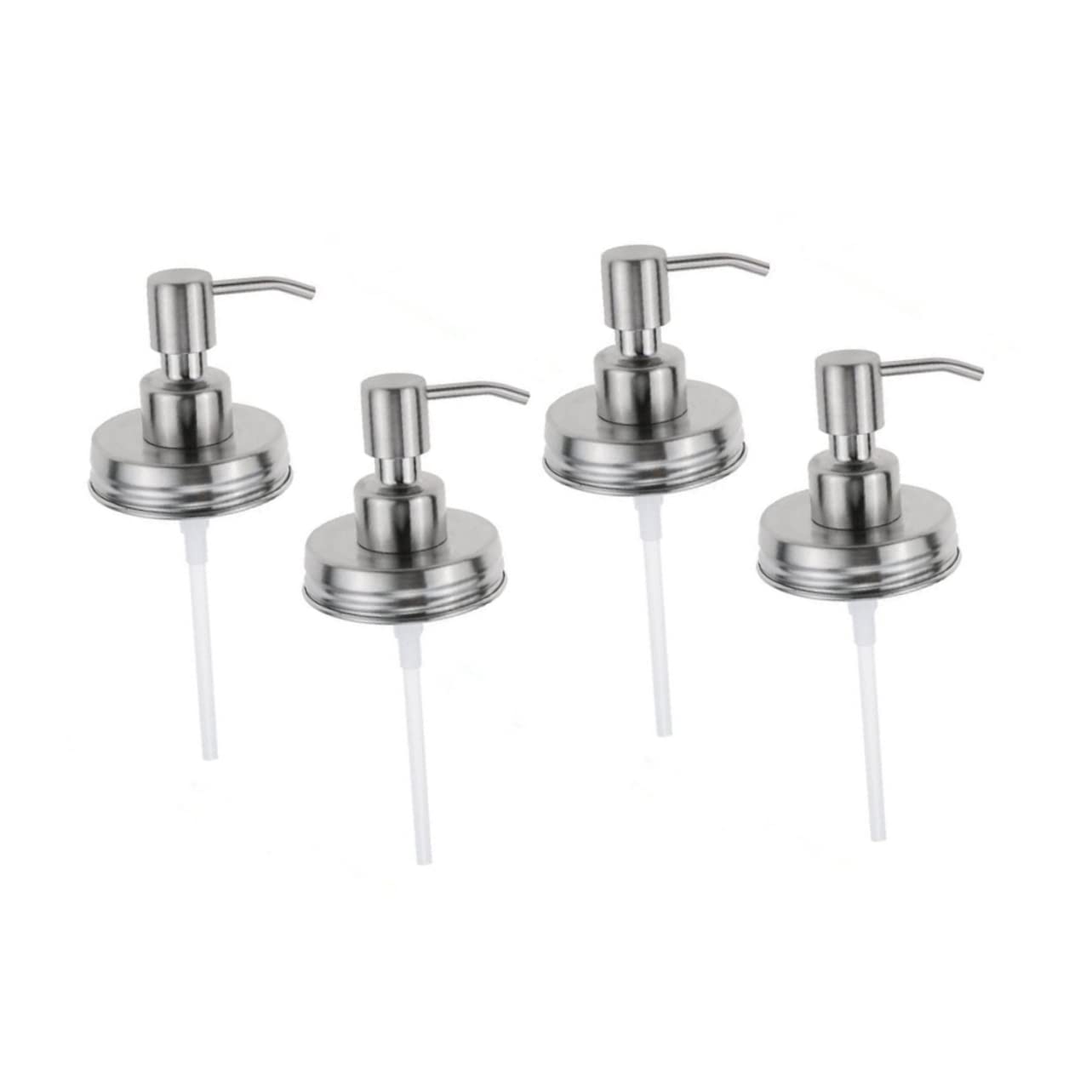 HEMOTON 4 Pcs Jar Soap Dispenser Lid Pump Farmhouse Rustic Stainless Steel Dispenser Lid for Regular Mouth Jar Replacement Decor