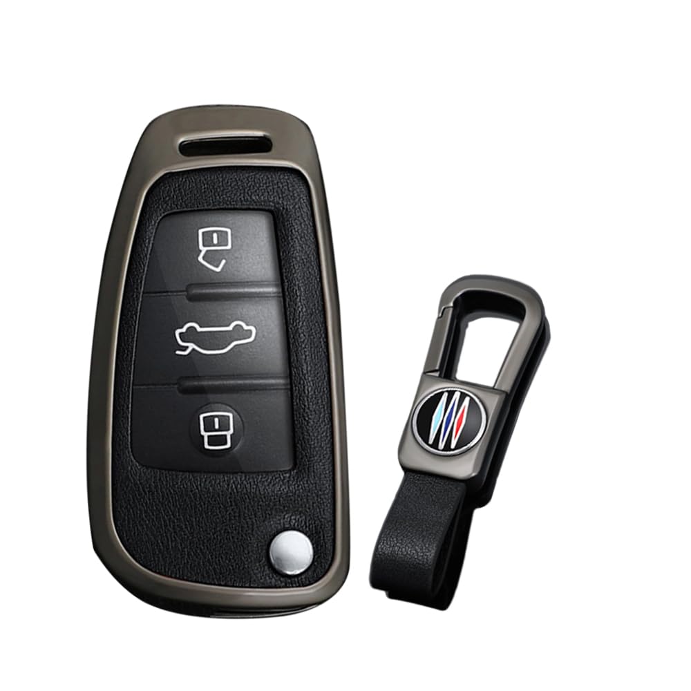 KUNIO Key Fob Cover fit for Audi A1 A3 8V A4 A6 Q2 Q3 TT TTS RS RS3 S3 Sline Key Protection Metal Key Cover Key Box Key Chain B Black