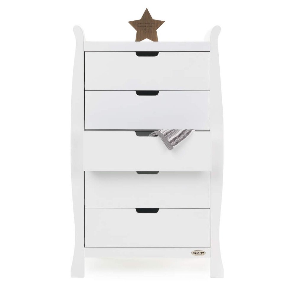Obaby Stamford Tall Chest of Drawers – White Nursery Storage Unit with 5 Spacious Drawers